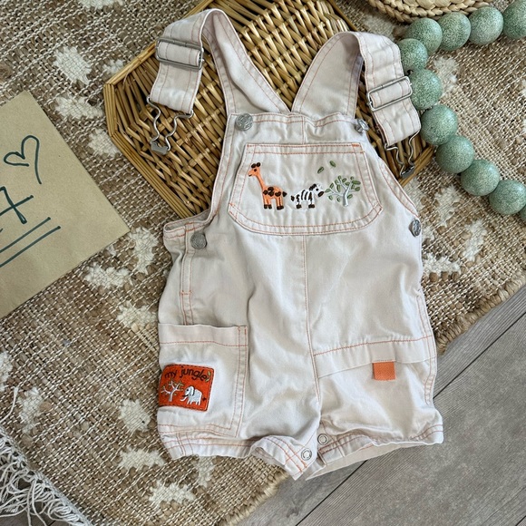 Vintage Baby Boy Animal Overalls Shortalls Zebra Giraffe ‘My Jungle’ 6-9 Months - Picture 2 of 15